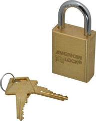 American Lock - 1" Shackle Clearance, Keyed Alike A5530 Padlock - 1/4" Shackle Diam, Steel & Brass, with Solid Extruded Brass Finish - USA Tool & Supply