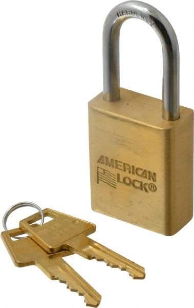 American Lock - 1-1/2" Shackle Clearance, Keyed Alike A5531 Padlock - 1/4" Shackle Diam, Steel & Brass, with Solid Extruded Brass Finish - USA Tool & Supply