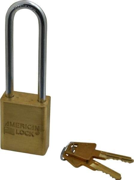 American Lock - 3" Shackle Clearance, Keyed Different A5532 Padlock - 1/4" Shackle Diam, Steel & Brass, with Solid Extruded Brass Finish - USA Tool & Supply