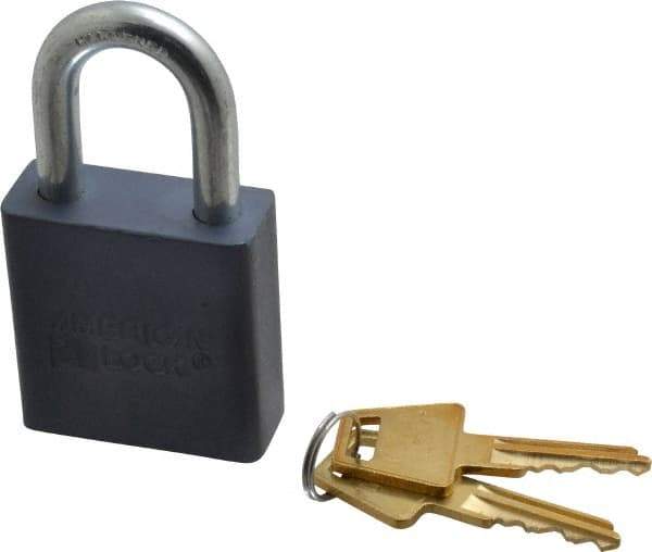 American Lock - 1-1/8" Shackle Clearance, Keyed Different A10 Padlock - 5/16" Shackle Diam, Aluminum, with Solid Aluminum Finish - USA Tool & Supply