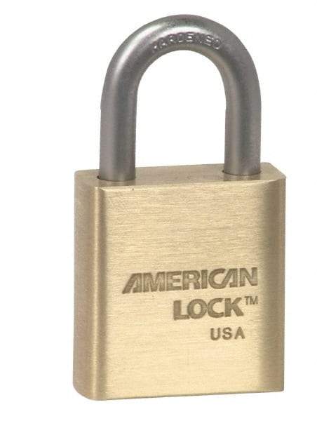 American Lock - 1-1/16" Shackle Clearance, Keyed Alike A5560 Padlock - 5/16" Shackle Diam, Steel & Brass, with Solid Extruded Brass Finish - USA Tool & Supply