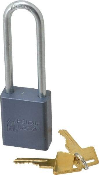 American Lock - 3" Shackle Clearance, Keyed Alike A32 Padlock - 1/4" Shackle Diam, Aluminum, with Solid Aluminum Finish - USA Tool & Supply