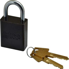 American Lock - Keyed Alike Conductive Lockout Padlock - 1" Shackle Clearance, 1/4" Shackle Diam, 1.8" Body Height x 1-1/2" Body Width, Black, 5 Pins - USA Tool & Supply