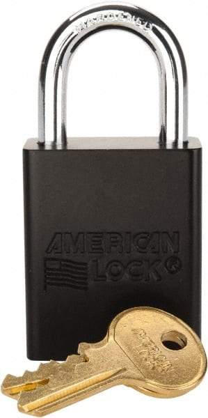 American Lock - Keyed Alike Conductive Lockout Padlock - 1" Shackle Clearance, 1/4" Shackle Diam, 1.8" Body Height x 1-1/2" Body Width, Black, 5 Pins - USA Tool & Supply