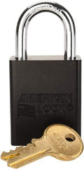 American Lock - Keyed Alike Conductive Lockout Padlock - 1" Shackle Clearance, 1/4" Shackle Diam, 1.8" Body Height x 1-1/2" Body Width, Black, 5 Pins - USA Tool & Supply