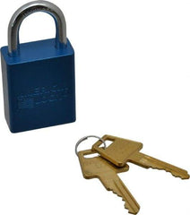 American Lock - Keyed Different Conductive Lockout Padlock - 1" Shackle Clearance, 1/4" Shackle Diam, 1.8" Body Height x 1-1/2" Body Width, Blue, 5 Pins - USA Tool & Supply