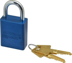 American Lock - Keyed Alike Conductive Lockout Padlock - 1" Shackle Clearance, 1/4" Shackle Diam, 1.8" Body Height x 1-1/2" Body Width, Blue, 5 Pins - USA Tool & Supply