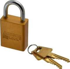 American Lock - Keyed Alike Conductive Lockout Padlock - 1" Shackle Clearance, 1/4" Shackle Diam, 1.8" Body Height x 1-1/2" Body Width, Yellow, 5 Pins - USA Tool & Supply