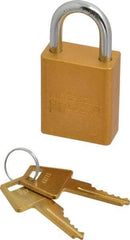 American Lock - Keyed Alike Conductive Lockout Padlock - 1" Shackle Clearance, 1/4" Shackle Diam, 1.8" Body Height x 1-1/2" Body Width, Yellow, 5 Pins - USA Tool & Supply