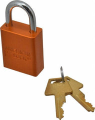 American Lock - Keyed Alike Conductive Lockout Padlock - 1" Shackle Clearance, 1/4" Shackle Diam, 1.8" Body Height x 1-1/2" Body Width, Orange, 5 Pins - USA Tool & Supply