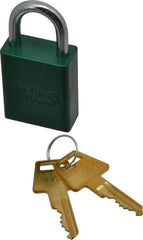 American Lock - Keyed Alike Conductive Lockout Padlock - 1" Shackle Clearance, 1/4" Shackle Diam, 1.8" Body Height x 1-1/2" Body Width, Green, 5 Pins - USA Tool & Supply