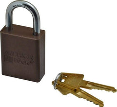 American Lock - Keyed Alike Conductive Lockout Padlock - 1" Shackle Clearance, 1/4" Shackle Diam, 1.8" Body Height x 1-1/2" Body Width, Brown, 5 Pins - USA Tool & Supply