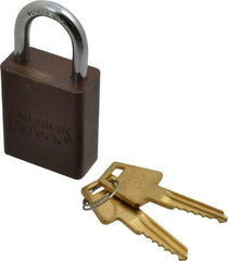 American Lock - Keyed Alike Conductive Lockout Padlock - 1" Shackle Clearance, 1/4" Shackle Diam, 1.8" Body Height x 1-1/2" Body Width, Brown, 5 Pins - USA Tool & Supply
