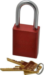 American Lock - Keyed Alike Conductive Lockout Padlock - 1-1/2" Shackle Clearance, 1/4" Shackle Diam, 1.8" Body Height x 1-1/2" Body Width, Red, 5 Pins - USA Tool & Supply