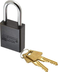 American Lock - Keyed Alike Conductive Lockout Padlock - 1-1/2" Shackle Clearance, 1/4" Shackle Diam, 1.8" Body Height x 1-1/2" Body Width, Black, 5 Pins - USA Tool & Supply