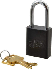 American Lock - Keyed Alike Conductive Lockout Padlock - 1-1/2" Shackle Clearance, 1/4" Shackle Diam, 1.8" Body Height x 1-1/2" Body Width, Black, 5 Pins - USA Tool & Supply