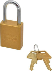 American Lock - Keyed Different Conductive Lockout Padlock - 1-1/2" Shackle Clearance, 1/4" Shackle Diam, 1.8" Body Height x 1-1/2" Body Width, Yellow, 5 Pins - USA Tool & Supply