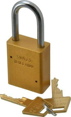 American Lock - Keyed Alike Conductive Lockout Padlock - 1-1/2" Shackle Clearance, 1/4" Shackle Diam, 1.8" Body Height x 1-1/2" Body Width, Yellow, 5 Pins - USA Tool & Supply