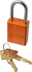 American Lock - Keyed Alike Conductive Lockout Padlock - 1-1/2" Shackle Clearance, 1/4" Shackle Diam, 1.8" Body Height x 1-1/2" Body Width, Orange, 5 Pins - USA Tool & Supply