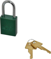 American Lock - Keyed Alike Conductive Lockout Padlock - 1-1/2" Shackle Clearance, 1/4" Shackle Diam, 1.8" Body Height x 1-1/2" Body Width, Green, 5 Pins - USA Tool & Supply
