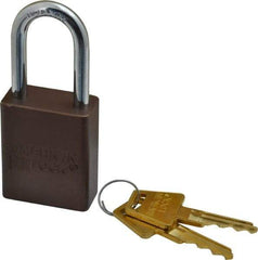 American Lock - Keyed Different Conductive Lockout Padlock - 1-1/2" Shackle Clearance, 1/4" Shackle Diam, 1.8" Body Height x 1-1/2" Body Width, Brown, 5 Pins - USA Tool & Supply