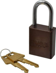 American Lock - Keyed Alike Conductive Lockout Padlock - 1-1/2" Shackle Clearance, 1/4" Shackle Diam, 1.8" Body Height x 1-1/2" Body Width, Brown, 5 Pins - USA Tool & Supply