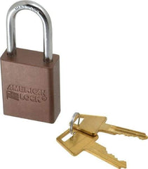American Lock - Keyed Alike Conductive Lockout Padlock - 1-1/2" Shackle Clearance, 1/4" Shackle Diam, 1.8" Body Height x 1-1/2" Body Width, Brown, 5 Pins - USA Tool & Supply