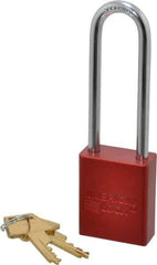 American Lock - Keyed Different Conductive Lockout Padlock - 3" Shackle Clearance, 1/4" Shackle Diam, 1.8" Body Height x 1-1/2" Body Width, Red, 5 Pins - USA Tool & Supply