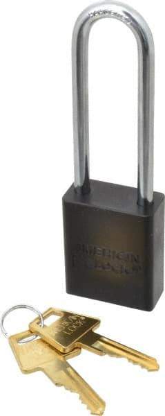 American Lock - Keyed Different Conductive Lockout Padlock - 3" Shackle Clearance, 1/4" Shackle Diam, 1.8" Body Height x 1-1/2" Body Width, Black, 5 Pins - USA Tool & Supply