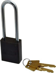 American Lock - Keyed Alike Conductive Lockout Padlock - 3" Shackle Clearance, 1/4" Shackle Diam, 1.8" Body Height x 1-1/2" Body Width, Black, 5 Pins - USA Tool & Supply
