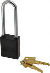 American Lock - Keyed Alike Conductive Lockout Padlock - 3" Shackle Clearance, 1/4" Shackle Diam, 1.8" Body Height x 1-1/2" Body Width, Black, 5 Pins - USA Tool & Supply