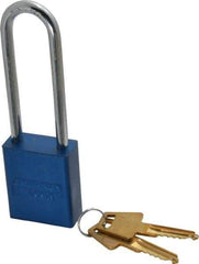 American Lock - Keyed Alike Conductive Lockout Padlock - 3" Shackle Clearance, 1/4" Shackle Diam, 1.8" Body Height x 1-1/2" Body Width, Blue, 5 Pins - USA Tool & Supply