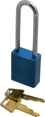 American Lock - Keyed Alike Conductive Lockout Padlock - 3" Shackle Clearance, 1/4" Shackle Diam, 1.8" Body Height x 1-1/2" Body Width, Blue, 5 Pins - USA Tool & Supply