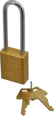 American Lock - Keyed Alike Conductive Lockout Padlock - 3" Shackle Clearance, 1/4" Shackle Diam, 1.8" Body Height x 1-1/2" Body Width, Yellow, 5 Pins - USA Tool & Supply