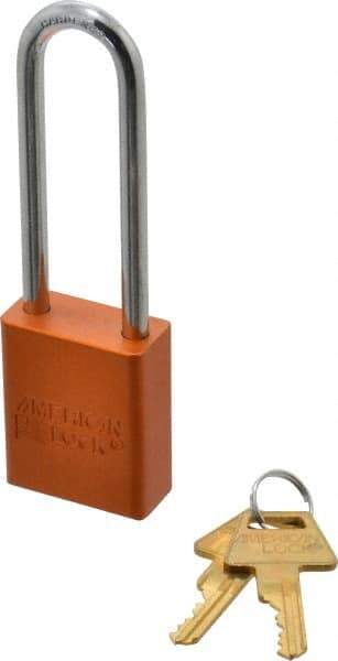 American Lock - Keyed Different Conductive Lockout Padlock - 3" Shackle Clearance, 1/4" Shackle Diam, 1.8" Body Height x 1-1/2" Body Width, Orange, 5 Pins - USA Tool & Supply