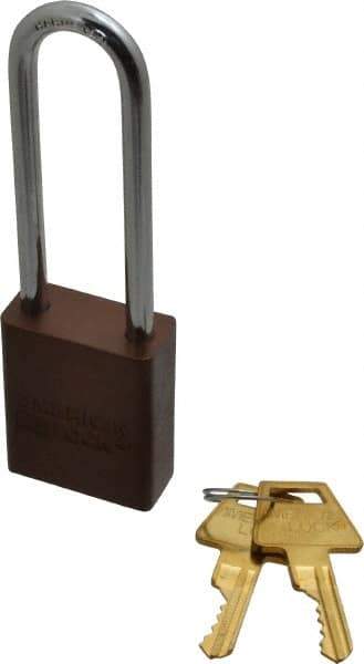 American Lock - Keyed Different Conductive Lockout Padlock - 3" Shackle Clearance, 1/4" Shackle Diam, 1.8" Body Height x 1-1/2" Body Width, Brown, 5 Pins - USA Tool & Supply