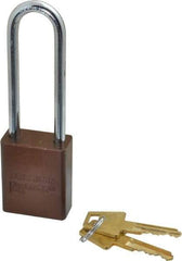 American Lock - Keyed Alike Conductive Lockout Padlock - 3" Shackle Clearance, 1/4" Shackle Diam, 1.8" Body Height x 1-1/2" Body Width, Brown, 5 Pins - USA Tool & Supply