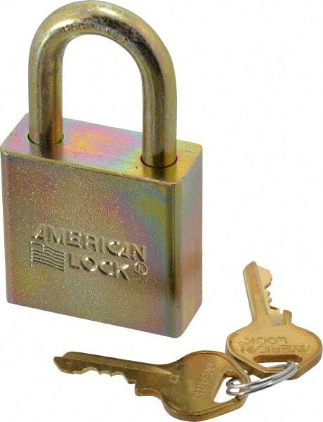 American Lock - 1-1/8" Shackle Clearance, Keyed Alike A5200GLN Padlock - 5/16" Shackle Diam, Steel, with Solid Steel Finish - USA Tool & Supply