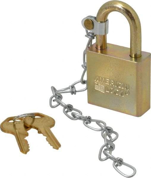 American Lock - 1-1/16" Shackle Clearance, Keyed Alike A5200GLWN Padlock - 5/16" Shackle Diam, Steel, with Solid Steel Finish - USA Tool & Supply