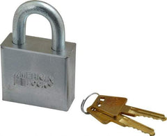 American Lock - 1-1/8" Shackle Clearance, Keyed Different A50 Padlock - 3/8" Shackle Diam, Steel, with Solid Steel Finish - USA Tool & Supply