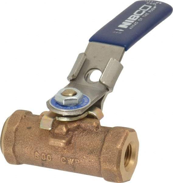 NIBCO - 1/4" Pipe, Reduced Port, Bronze Standard Ball Valve - 1 Piece, Inline - One Way Flow, FNPT x FNPT Ends, Locking Lever Handle, 600 WOG - USA Tool & Supply