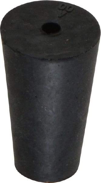 Made in USA - #00, 25/64 Small to 19/32 Large End Diam, Tapered Rubber Stopper with Hole - 38 to 48 Shore A Durometer, 1/8" Hole Diam - USA Tool & Supply