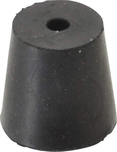 Made in USA - #4, 25/32 Small to 1-1/64 Large End Diam, Tapered Rubber Stopper with Hole - 38 to 48 Shore A Durometer, 13/64" Hole Diam - USA Tool & Supply