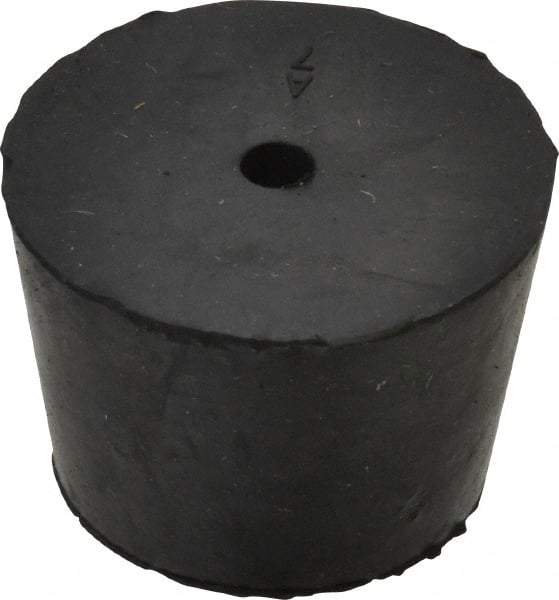 Made in USA - #7, 1-3/16 Small to 1-29/64 Large End Diam, Tapered Rubber Stopper with Hole - 38 to 48 Shore A Durometer, 13/64" Hole Diam - USA Tool & Supply