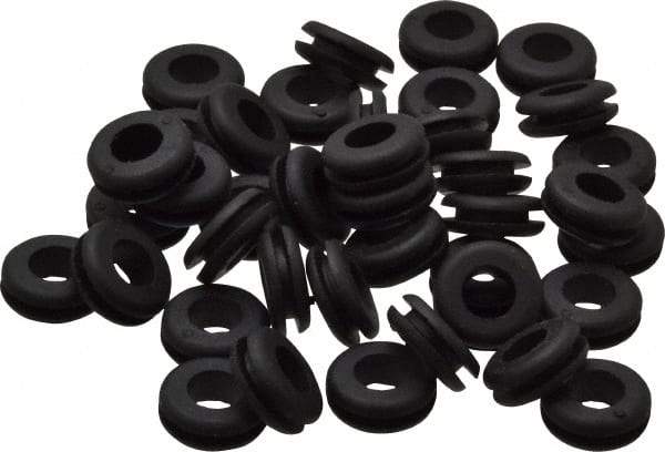 Made in USA - 1/2" OD, 3/16" Thick Flexible Grommet - Rubber, 11/32" Slot Diam x 1/16" Slot Width - USA Tool & Supply