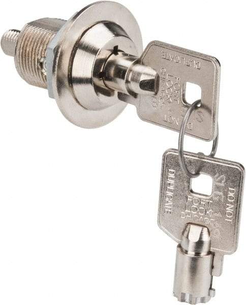 Made in USA - 7/8" Max Thickness, High Security Tubular Keyed Latch - Polished Nickel Coated - USA Tool & Supply