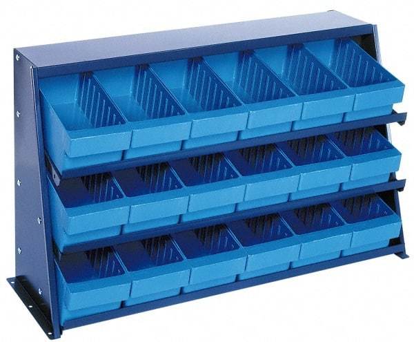 Quantum Storage - 240 Lb Capacity, 12" Deep x 36" Wide x 21" High, Steel Bench Rack - 1 Side, 18 Yellow Polystyrene Bins - USA Tool & Supply