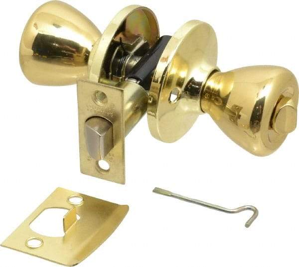 Value Collection - Bright Brass Privacy Knob Lockset - 2-3/8" Back Set, 5-Pin Brass Tumbler Cylinder - USA Tool & Supply