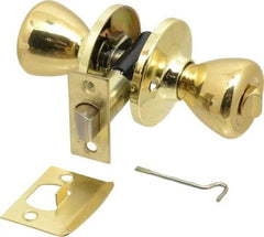 Value Collection - Bright Brass Privacy Knob Lockset - 2-3/8" Back Set, 5-Pin Brass Tumbler Cylinder - USA Tool & Supply