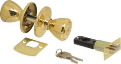 Value Collection - Bright Brass Entry Knob Lockset - 2-3/8" Back Set, 5-Pin Brass Tumbler Cylinder - USA Tool & Supply